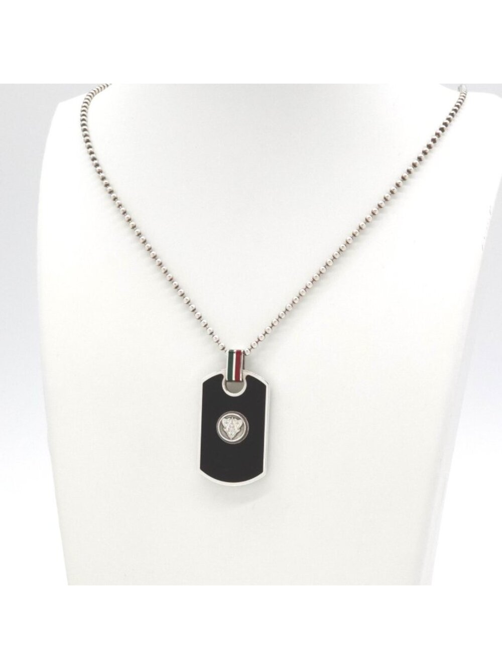 Gucci Cles Dog Tag Enamel Necklace 60 cm Black Color Web Sterling Silver - Picture 1 of 10